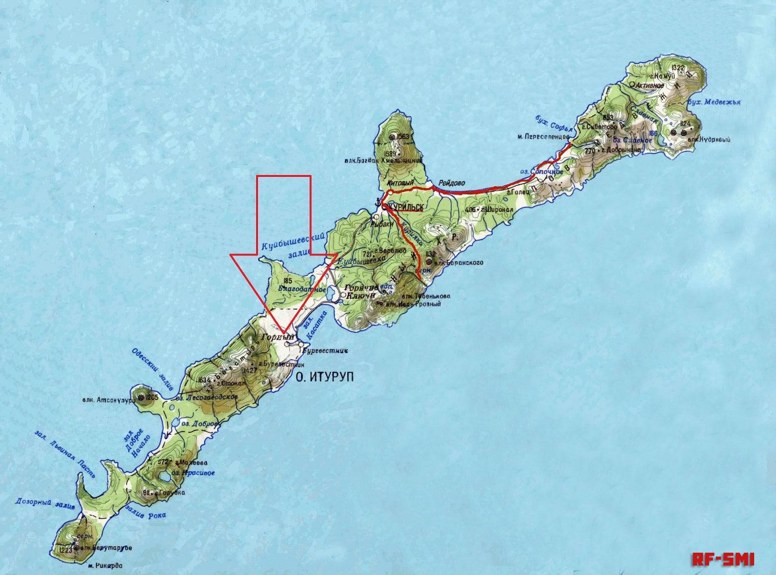 Итуруп остров на карте Курильские