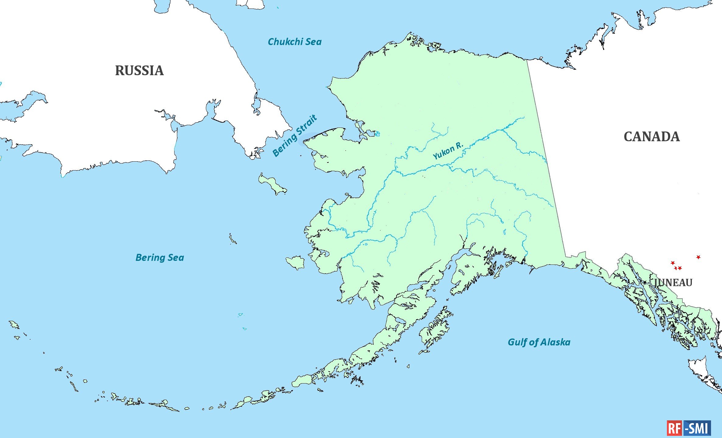 Залив Аляска на контурной карте