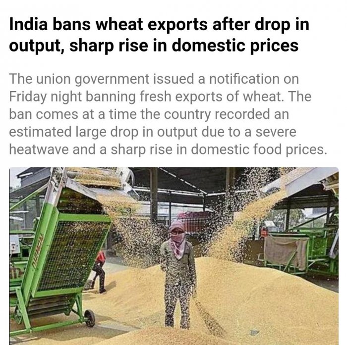 Индия вводит немедленный запрет на экспорт пшеницы