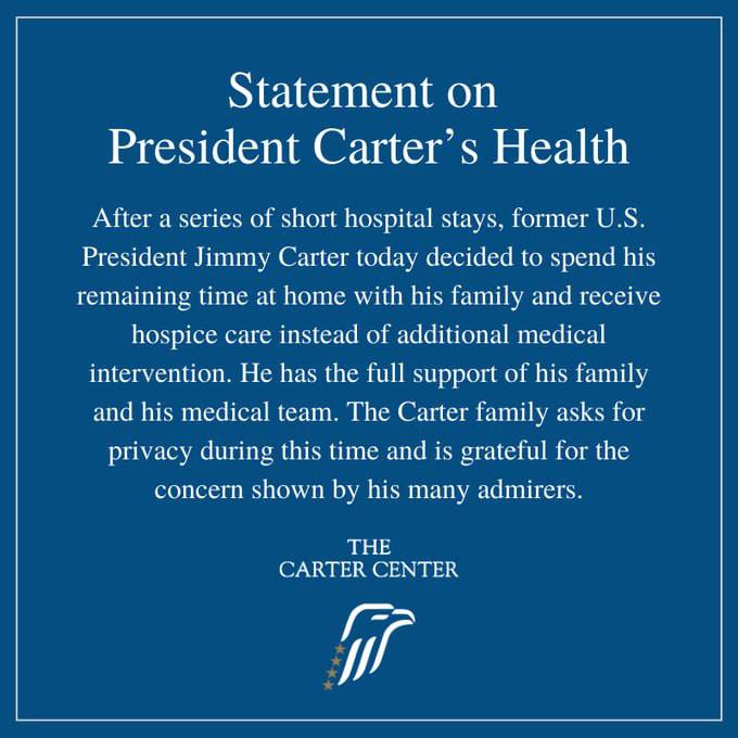 Экс-президент США Джимми Картер решил умереть дома