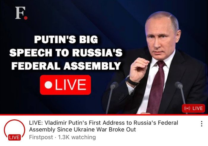 Весь мир без преувеличения в моменте  смотрит выступление В. Путина
