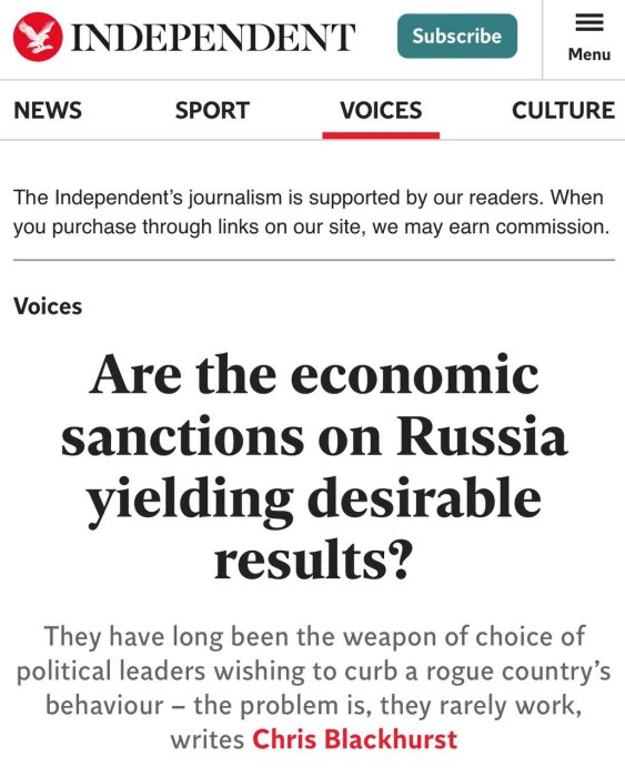 Россия успешно противостоит санкционному давлению -  Independent
