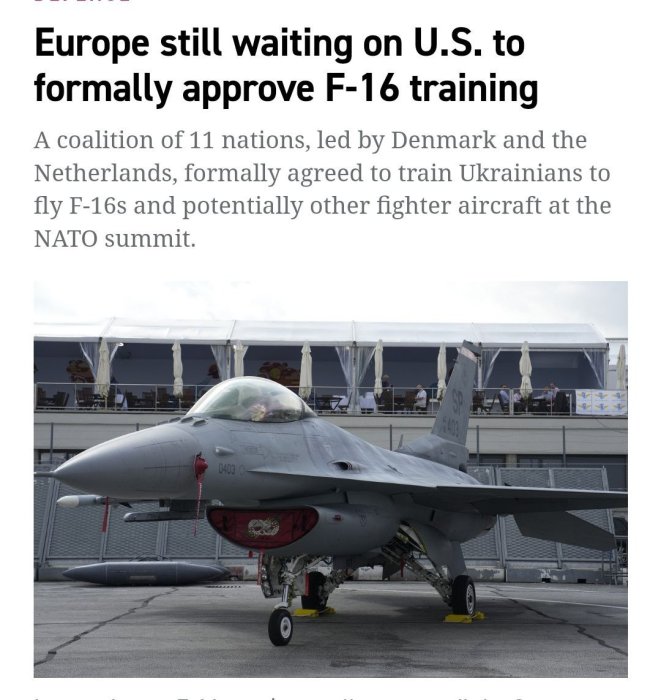Politico: США не дают обучать украинских пилотов на самолетах F-16