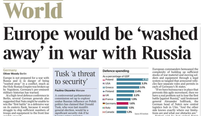 Европа будет сметена в войне с Россией