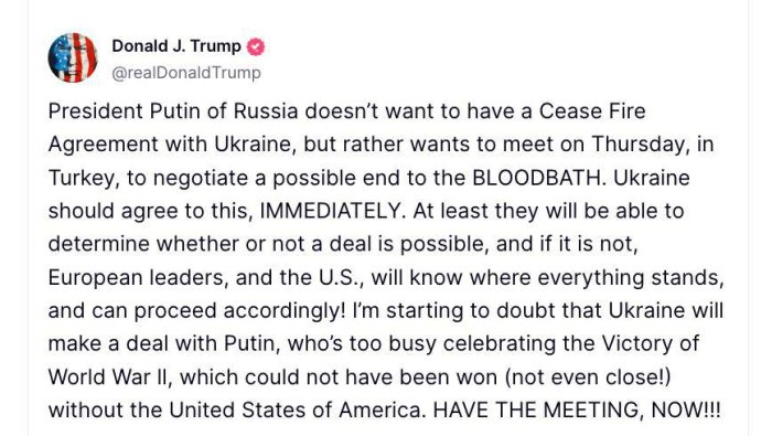 Трамп призвал Зеленского «немедленно» согласиться на переговоры с Россией в Стамбуле. Трамп призвал Зеленского «немедленно» согласиться на переговоры с Россией в Стамбуле.