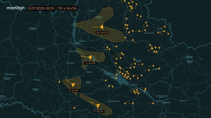 Очередная ночная массированная атака дронами на Украину Очередная ночная массированная атака дронами на Украину