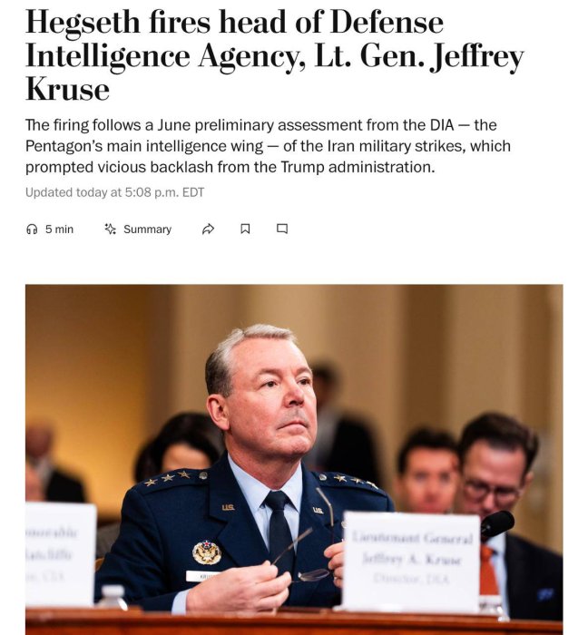 Главу военной разведки США сняли с поста после "непозитивного" доклада по Ирану Главу военной разведки США сняли с поста после "непозитивного" доклада по Ирану