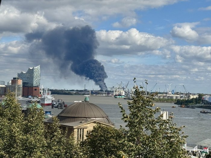 В порту Гамбурга вспыхнул мощный пожар на складе, слышны взрывы боеприпасов В порту Гамбурга вспыхнул мощный пожар на складе, слышны взрывы боеприпасов